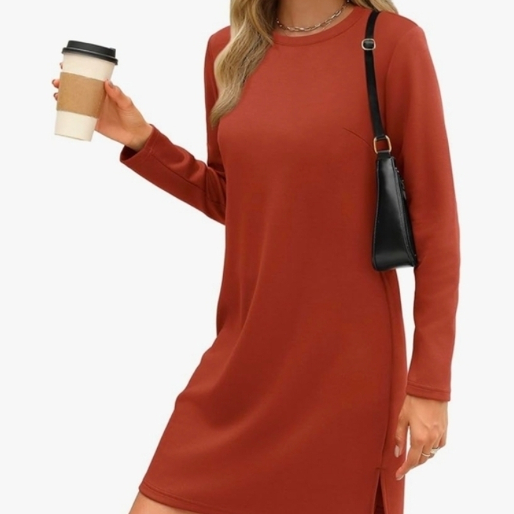 Chic Long Sleeve Rust Dress